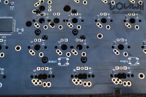 XD87 PCB top view with stabs installed from the underside