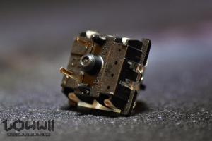 Switch details, plastic pins damaged from being too tight on the PCB